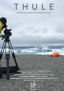 poster for Thule showing a camera person filming dancer on Icelandic beach in front of glaciers